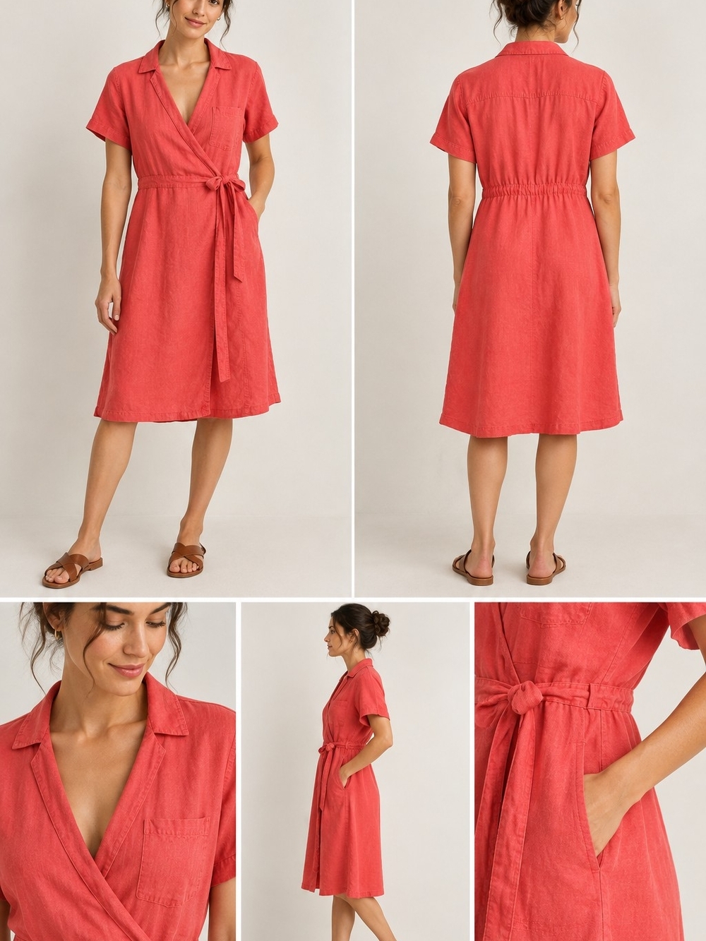 Athleta Coral-Red Wrap Cover-Up with Tie Waist